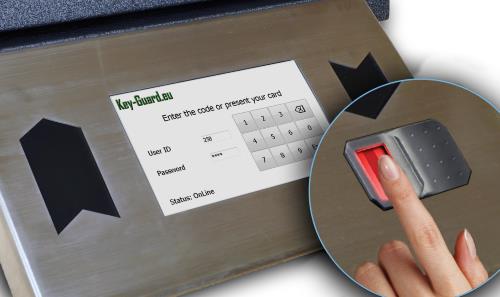 keyguard touchscreen, two access card readers and a biometric fingerprint reader